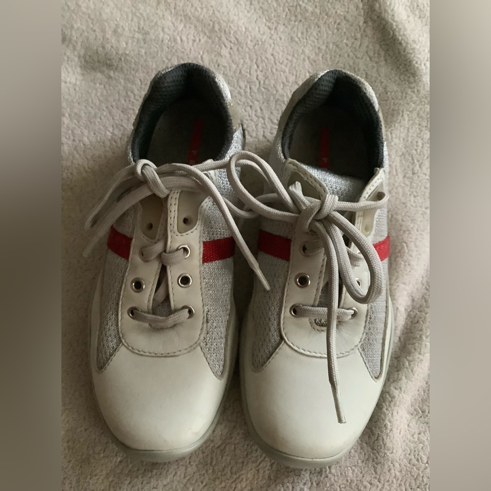 Prada Off White/Silver Mesh Sneakers
